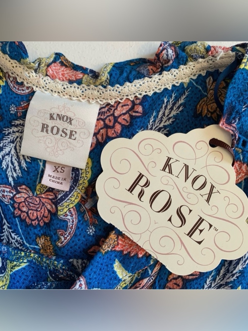 Knox Rose Blue Floral Sleeveless Blouse Top Size XS Bohemian Hippie NWT - Picture 11 of 17